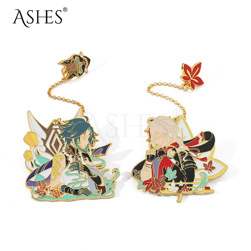 Jaunas emaljas piespraudes Genshin Impact Xiao Kaedehara Kazuha Venti Piespraudes piespraudes figūra Metāla nozīmītes pogas kolekcija Suvenīru Cosplay dāvana