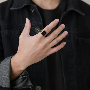 Мъжки пръстен рок пънк гладка неръждаема стомана черен камък златисто сребърен цвят хип хоп пръстени за мъже парти бижута на едро