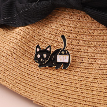 Γελοιογραφία χαριτωμένο ζώο μαύρη γάτα με σμάλτο καρφίτσα διασκεδαστικό γατάκι Kiss me κράμα σήμα Ρούχα Τσάντα καρφίτσα κοσμήματα Δώρο για φίλους