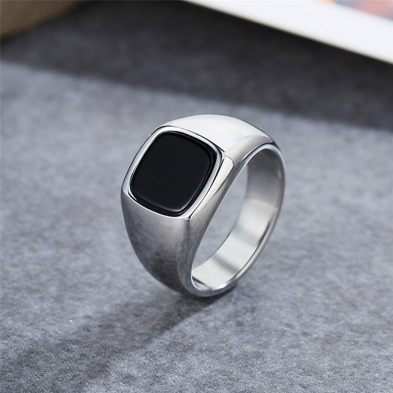 Prsten za muškarce, četvrtasti pečatni prsten od nehrđajućeg čelika, muški ružičasti prstenovi od crnog emajla, veleprodaja tvornice nakita za muškarce Drop Shipping