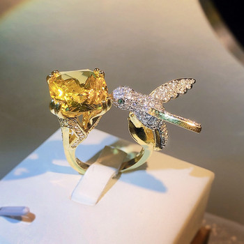 Γυναικείο δημιουργικό κοσμήματα ζώων δώρο γενεθλίων Cute Hummingbird Group σετ Zircon Light Πολυτελές Δαχτυλίδι