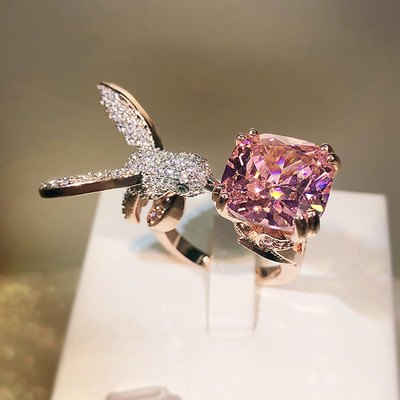 Γυναικείο δημιουργικό κοσμήματα ζώων δώρο γενεθλίων Cute Hummingbird Group σετ Zircon Light Πολυτελές Δαχτυλίδι
