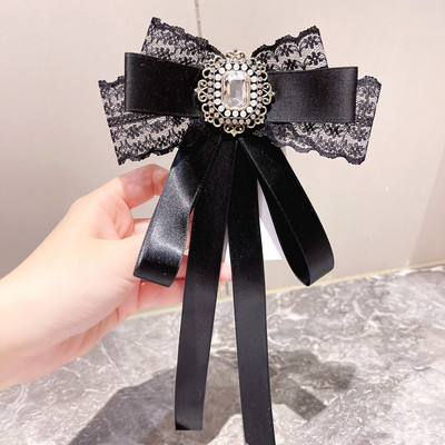 Korejas auduma mežģīņu piespraudes piespraudes Sievietēm Kristāla Rhinestone Bowtie Kaklasaite Krekls Apkakles Piespraudes Greznas rotaslietas Aksesuāri