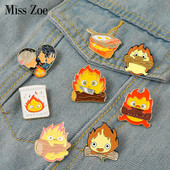 Calcifer Emajl Pin Custom Fire Elf Japanski anime broševi Anime broš značka za rever Crtić Nakit Poklon za djecu Prijatelji