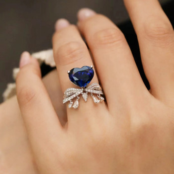 2022 Ново пристигане Симулация на малка форма на слушане Сапфирено синьо CZ сватбен пръстен за жени Сребърен цвят Булчинско обещание Бижута