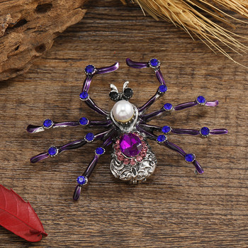 Καρφίτσα Muylinda Insect Creative Personality Exaggerated Pearls Big Spider Purple Gemstone Booches for Women Unisex Party Gifts