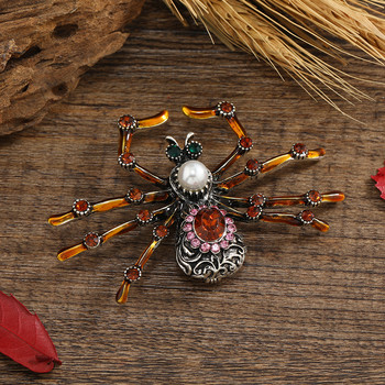 Καρφίτσα Muylinda Insect Creative Personality Exaggerated Pearls Big Spider Purple Gemstone Booches for Women Unisex Party Gifts