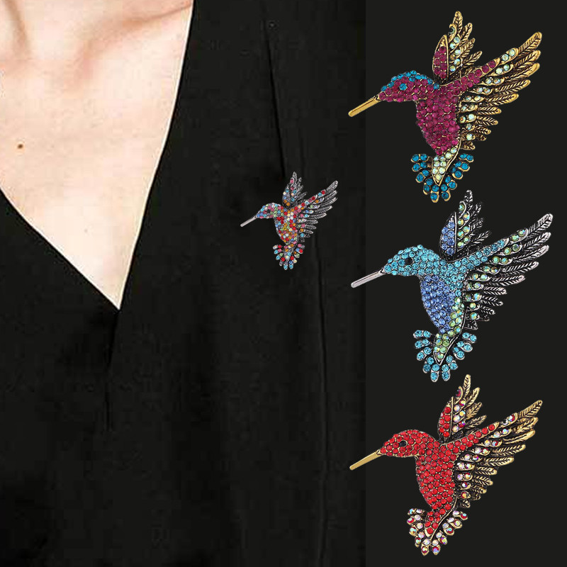 Krāsainas Rhinestone Hummingbird saktas dzīvnieku saktas sievietēm Korejas modes korsāžas krūšu sprādzes vintage dzīvnieku saktas piespraudes dāvana