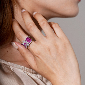 Hot Selling Fancy Crown Γυναικείο Δαχτυλίδι Ασημί Χρώμα Ροζ Κόκκινο Μπλε Κρυστάλλινα Δαχτυλίδια για Γυναικεία Κοσμήματα Αξεσουάρ Γάμου