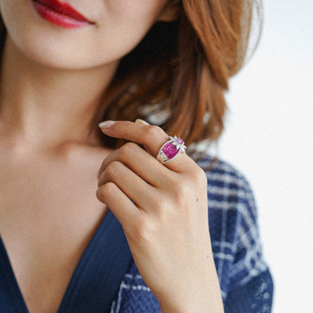 Hot Selling Fancy Crown Γυναικείο Δαχτυλίδι Ασημί Χρώμα Ροζ Κόκκινο Μπλε Κρυστάλλινα Δαχτυλίδια για Γυναικεία Κοσμήματα Αξεσουάρ Γάμου