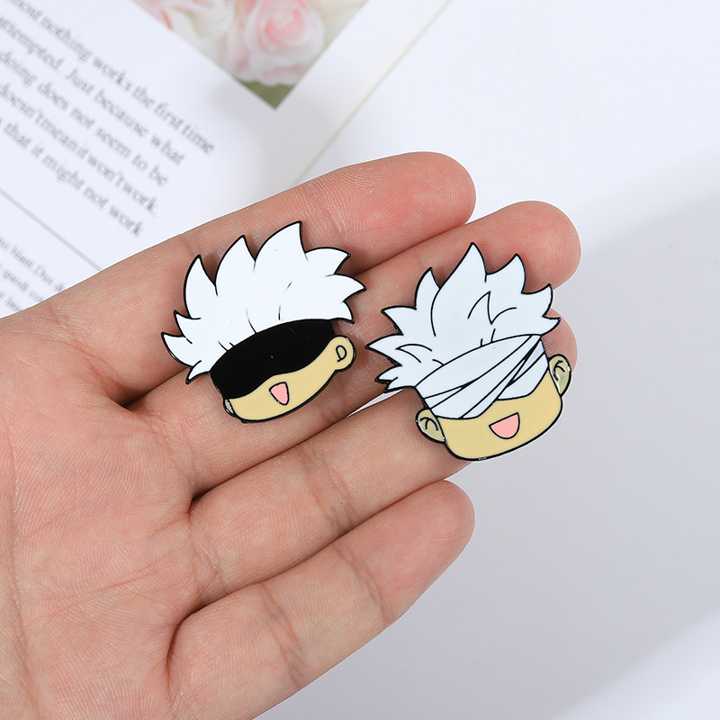 Gojo Satoru Cats Emalja Pin Kawaii Anime Role Acu maska Jauki Manga Piespraudes Žetons Jujutsu Kaisen Anime Aksesuāri mugursomai
