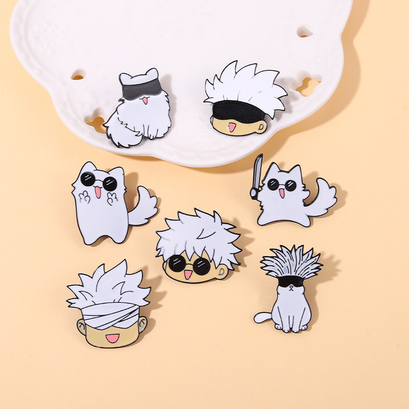 Gojo Satoru Cats Emalja Pin Kawaii Anime Role Acu maska Jauki Manga Piespraudes Žetons Jujutsu Kaisen Anime Aksesuāri mugursomai