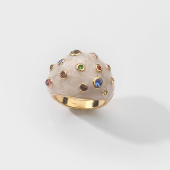 Преувеличени позлатени големи емайлирани масивни пръстени за жени Модерни цветни кристали, наслагващи пръсти, пръстен, парти, бижута, подарък