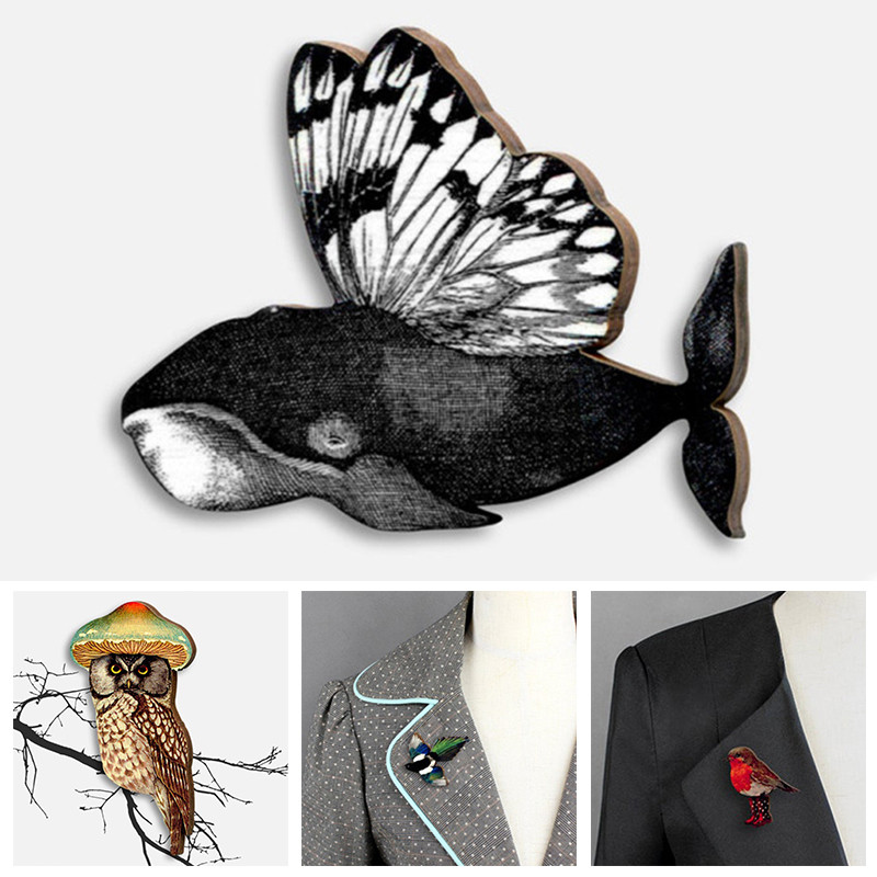 2022 Drveni broš Igla Privjesak Odijelo Životinjski broš Slatki ukras Životinje Igle Sova Svraka Ptice Broš Unikatna igla za vjenčanje