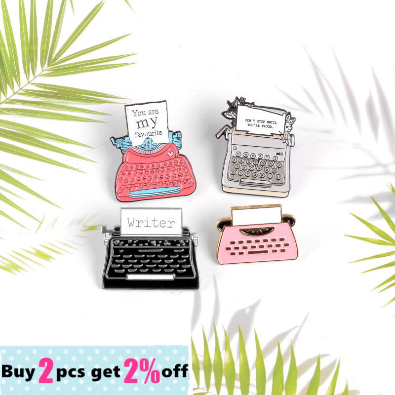 Emajlirane igle za pisaći stroj Vintage crveno crne metalne značke Broševi Jakne Torba za košulje Igle za rever Dodaci Nakit Pokloni za pisce