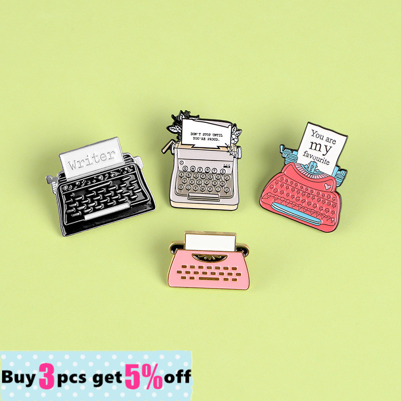 Emajlirane igle za pisaći stroj Vintage crveno crne metalne značke Broševi Jakne Torba za košulje Igle za rever Dodaci Nakit Pokloni za pisce