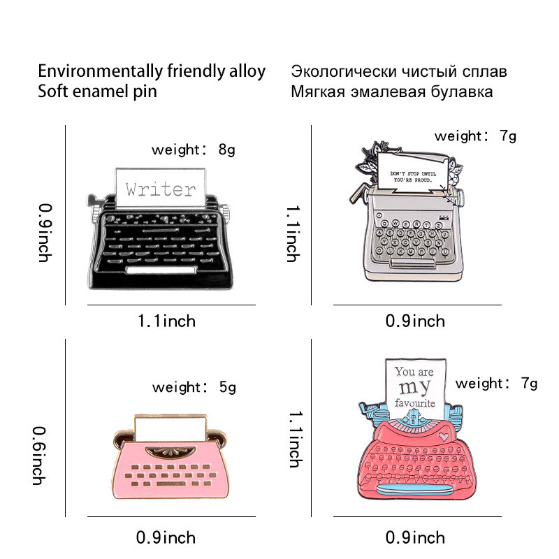 Emajlirane igle za pisaći stroj Vintage crveno crne metalne značke Broševi Jakne Torba za košulje Igle za rever Dodaci Nakit Pokloni za pisce