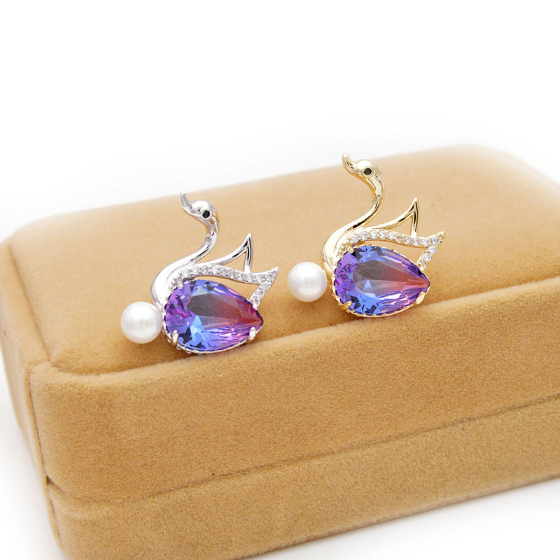 CINDY XIANG 4 krāsās, varavīksnes kubiskā cirkonija gulbja apkakle, piespraudes piespraude Unisex modes piespraudes uzvalks kāzu sakta dāvana