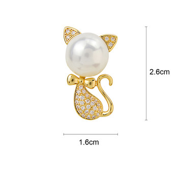 CINDY XIANG Cubic Zirconia And Pearl Cat Collar Pin for Women Μικρή χαριτωμένη καλοκαιρινή μόδα Ζώο καρφίτσα χάλκινο κόσμημα