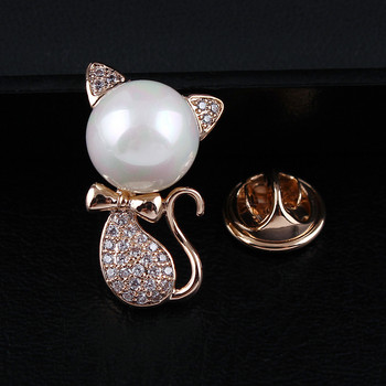 CINDY XIANG Cubic Zirconia And Pearl Cat Collar Pin for Women Μικρή χαριτωμένη καλοκαιρινή μόδα Ζώο καρφίτσα χάλκινο κόσμημα