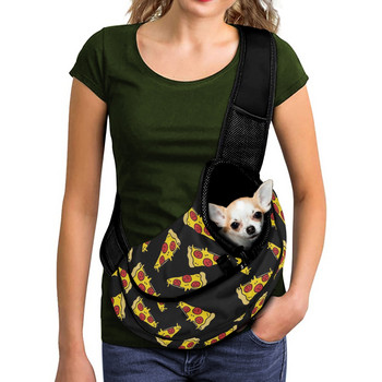 Сладка карикатура с принт на пица Чанти за носене на домашни любимци Чанти за носене на кученце Чанта за носене през рамо Комфортна мрежеста торбичка Аксесоари за домашни любимци