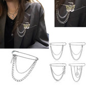 Minimālisma Retro Punk Piespraudes Kulons Metāla Piespraudes Sievietēm Vīriešu Uzvalks Audums Dekorācijas Piespraudes Krūšu ķēde Pušķa pin sudraba krāsā