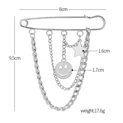 Minimālisma Retro Punk Piespraudes Kulons Metāla Piespraudes Sievietēm Vīriešu Uzvalks Audums Dekorācijas Piespraudes Krūšu ķēde Pušķa pin sudraba krāsā