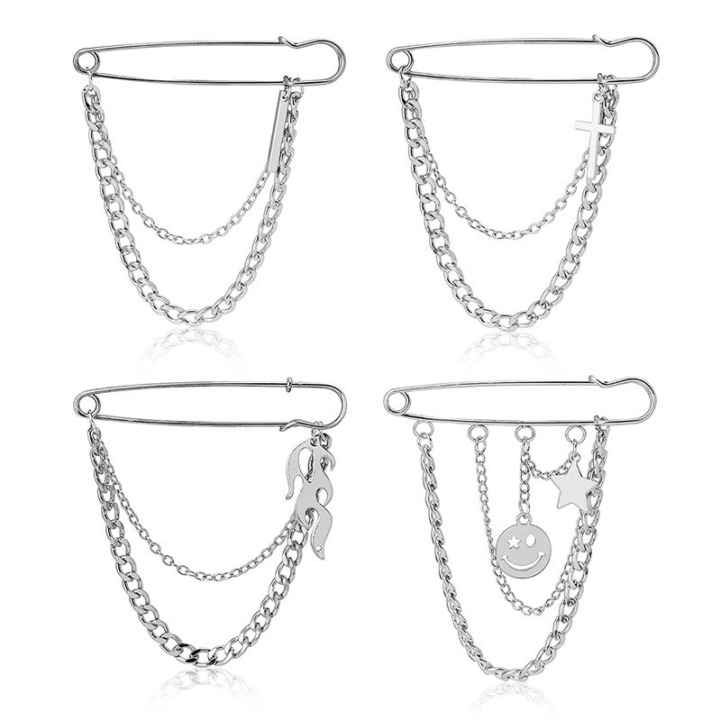 Minimālisma Retro Punk Piespraudes Kulons Metāla Piespraudes Sievietēm Vīriešu Uzvalks Audums Dekorācijas Piespraudes Krūšu ķēde Pušķa pin sudraba krāsā