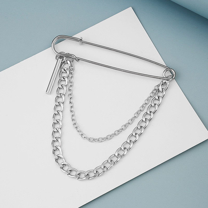 Minimālisma Retro Punk Piespraudes Kulons Metāla Piespraudes Sievietēm Vīriešu Uzvalks Audums Dekorācijas Piespraudes Krūšu ķēde Pušķa pin sudraba krāsā