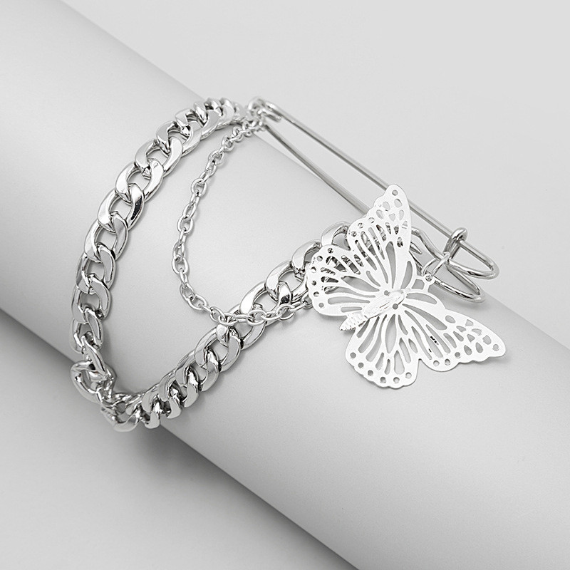 Minimālisma Retro Punk Piespraudes Kulons Metāla Piespraudes Sievietēm Vīriešu Uzvalks Audums Dekorācijas Piespraudes Krūšu ķēde Pušķa pin sudraba krāsā