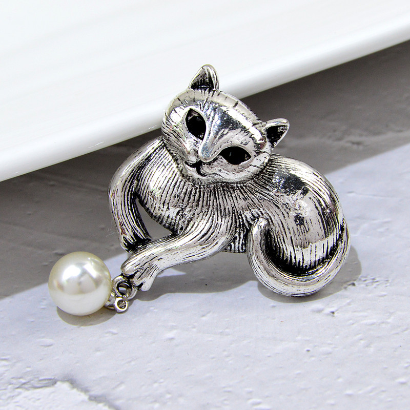 CINDY XIANG Lijep mačji broš Slatke životinjske igle za žene Djevojka Vintage biserni privjesak Kaput Torba Kardigani Broševi Nakit Pokloni
