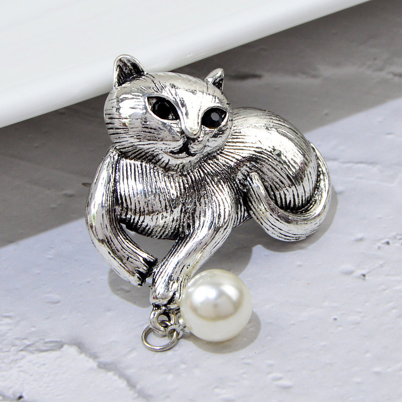 CINDY XIANG Lijep mačji broš Slatke životinjske igle za žene Djevojka Vintage biserni privjesak Kaput Torba Kardigani Broševi Nakit Pokloni