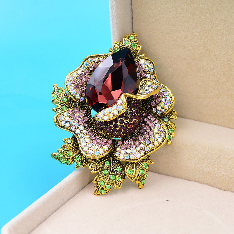 CINDY XIANG Broševi s velikim cvjetnim dijamantima za žene, zimski dizajn, igla za kapute, modni dodaci