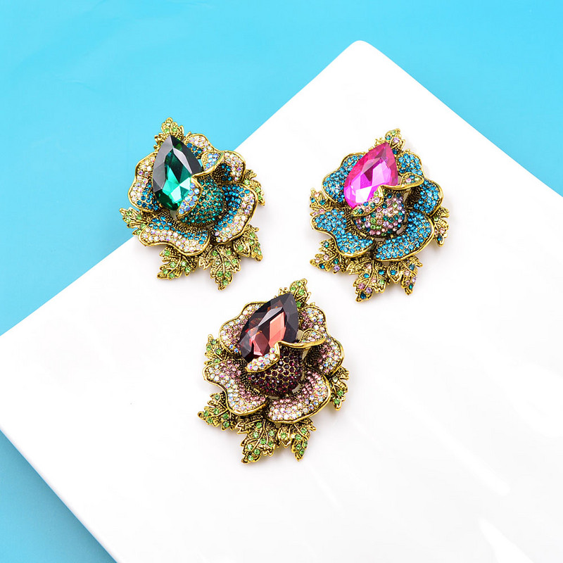 CINDY XIANG Broševi s velikim cvjetnim dijamantima za žene, zimski dizajn, igla za kapute, modni dodaci