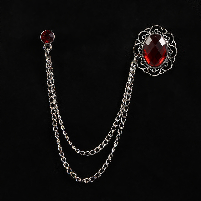 Modes sieviešu sakta Rubīna atloka piespraudes ķēdīte vīriešu piespraude Temperaments Eleganta kokteiļu ballīte aktivitāšu piespraudes kleita Daudzpusīga piespraude