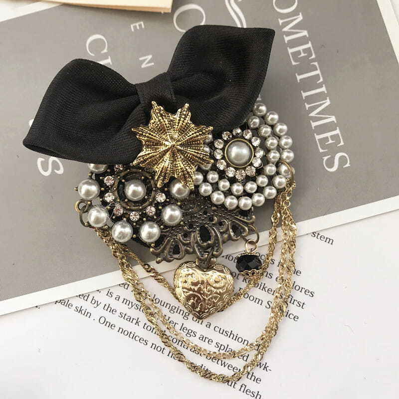 Novi vintage broševi u obliku srca s resicama Ženski broševi igle Vrpca mašna Veliki simulirani biser Ruž za usne Korsaž Modni nakit