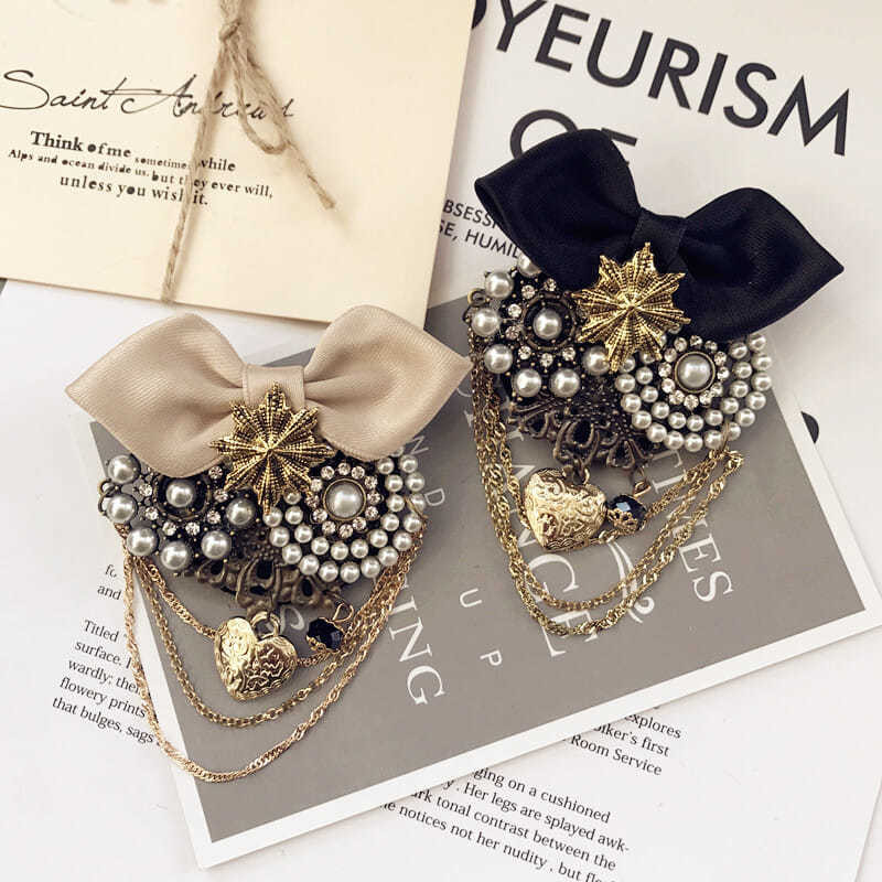 Novi vintage broševi u obliku srca s resicama Ženski broševi igle Vrpca mašna Veliki simulirani biser Ruž za usne Korsaž Modni nakit