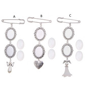 Ģimenes fotoattēlu dārgakmeņu turētājs piespraudes kulons, ovāls, dubultā kaskādes pušķa piespraude