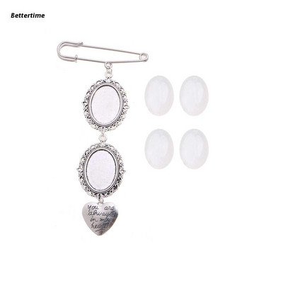 Ģimenes fotoattēlu dārgakmeņu turētājs piespraudes kulons, ovāls, dubultā kaskādes pušķa piespraude