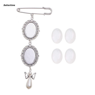 Ģimenes fotoattēlu dārgakmeņu turētājs piespraudes kulons, ovāls, dubultā kaskādes pušķa piespraude