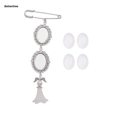 Ģimenes fotoattēlu dārgakmeņu turētājs piespraudes kulons, ovāls, dubultā kaskādes pušķa piespraude