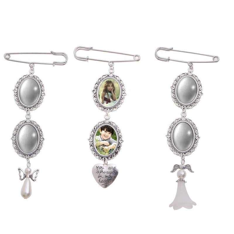 Ģimenes fotoattēlu dārgakmeņu turētājs piespraudes kulons, ovāls, dubultā kaskādes pušķa piespraude