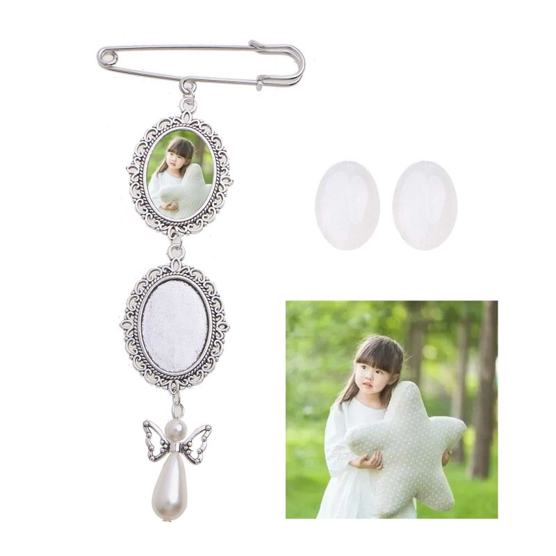 Ģimenes fotoattēlu dārgakmeņu turētājs piespraudes kulons, ovāls, dubultā kaskādes pušķa piespraude