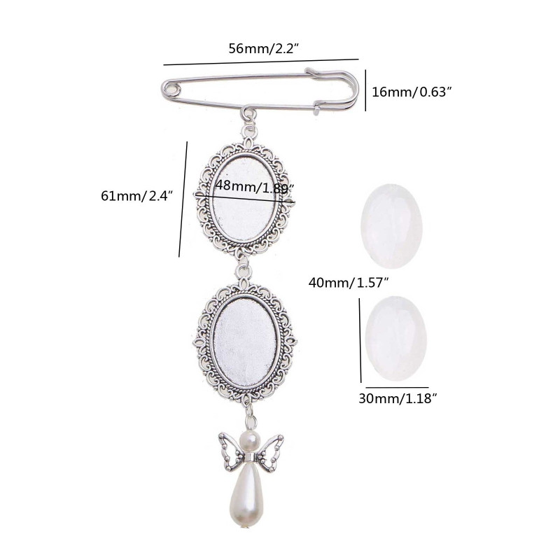 Ģimenes fotoattēlu dārgakmeņu turētājs piespraudes kulons, ovāls, dubultā kaskādes pušķa piespraude