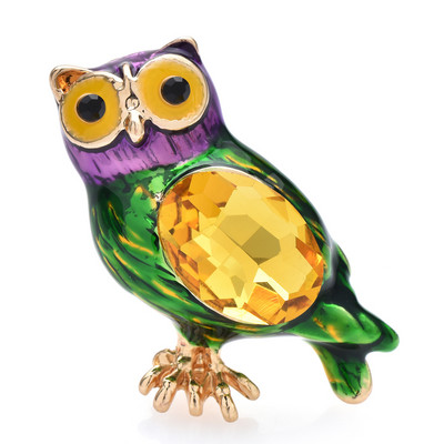 Wuli&baby slatki broševi sova dvobojni emajl vještački dijamant lijepe velike oči ptičja zabava ležerni broš pribadača darovi