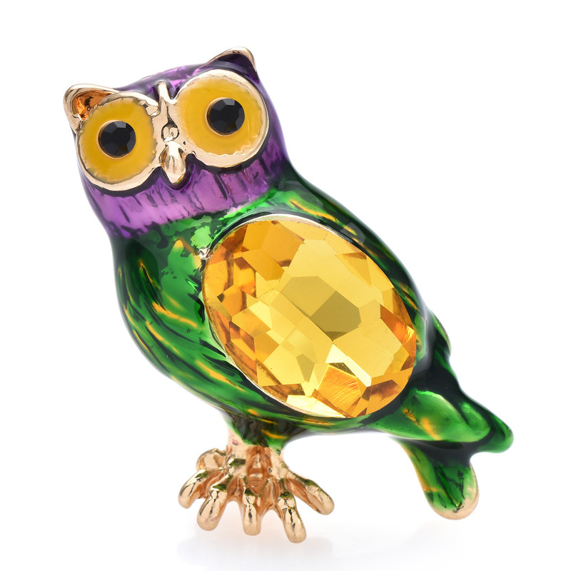 Wuli&baby slatki broševi sova dvobojni emajl vještački dijamant lijepe velike oči ptičja zabava ležerni broš pribadača darovi