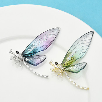 Εξαιρετικό σμάλτο διαφανές χρώμα Φτερό Zircon Dragonfly Καρφίτσα Γυναικεία καρφίτσα για δείπνο Αξεσουάρ Κορσάζ Στολίδι Δώρο