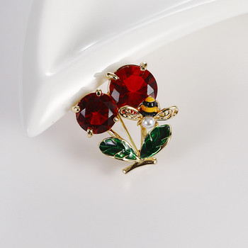 Easya 2022 Νέα γυναικεία πολυτελή κοσμήματα αξεσουάρ ρούχων Crystal Red Cherry Brooch Δώρα παράνυμφου Δώρα γενεθλίων για κορίτσια