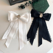 Broșă cu papion panglică coreeană din țesătură dantelă cu strass cravată guler cămașă Ace și broșe Bijuterii de lux pentru femei Accesorii