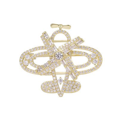 Vrhunski zrakoplov koji se može rotirati Broševi za muškarce i žene Kristalni cirkon igle za revere Luksuzni nakit Odjevni dodaci